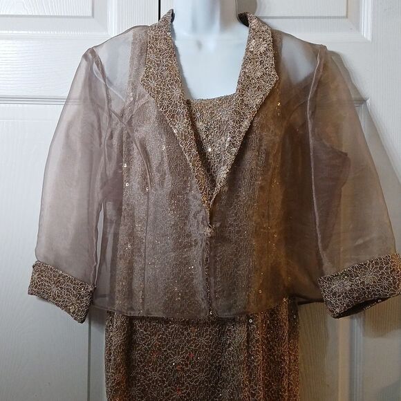 Alex Evening taupe 2pc dress jacket set Sz 14 Wedding Mother of the Bride - Picture 3 of 10